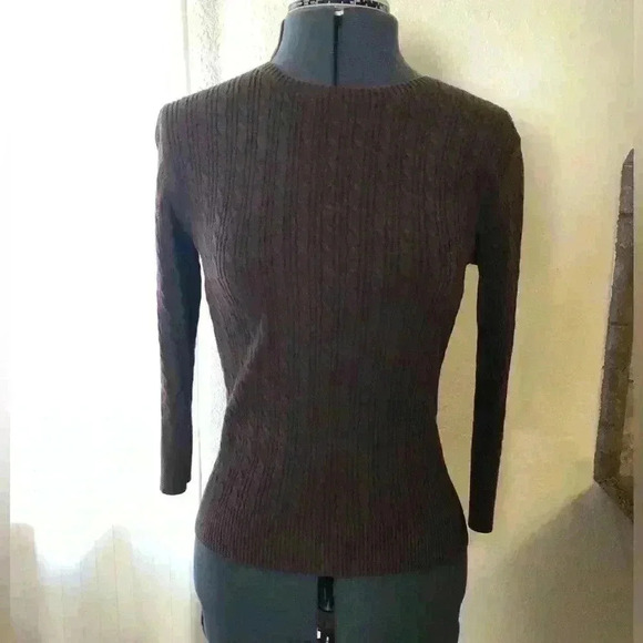 Y2K GAP stretch brown 3/4 sleeve braided cotton knit top Women Medium - Picture 2 of 9